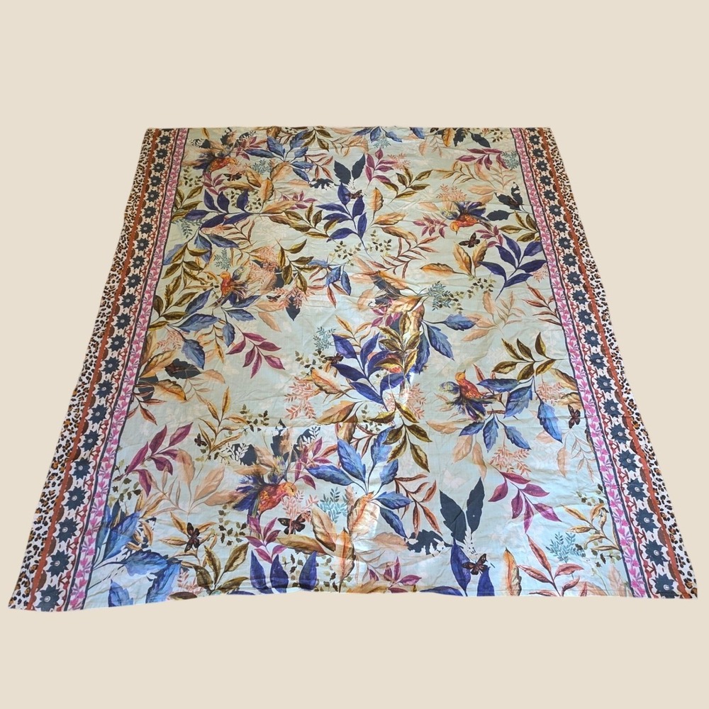 Kachel Anthropologie Cassatt Shower Curtain Green Floral Bird Cotton Botanical